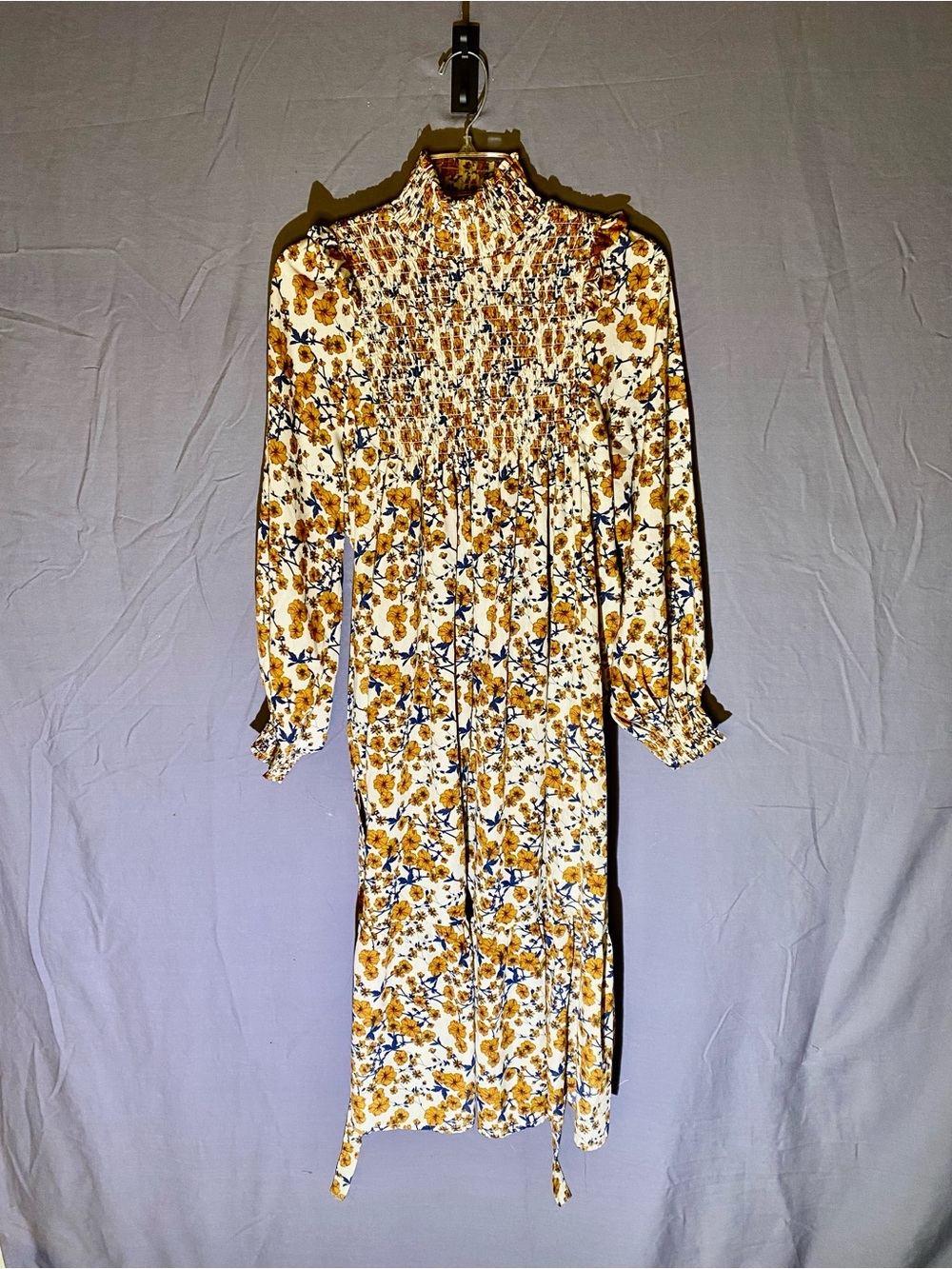 KOKO Floral Smocked Midi Dress in White & Orange Like New
